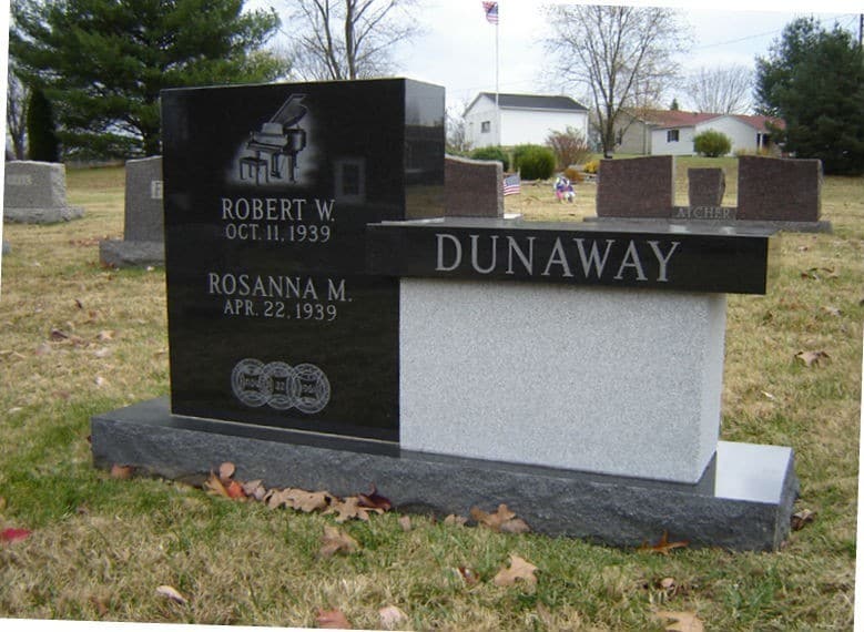 Cemetery Black Bench Memorial with Carved Tree Design