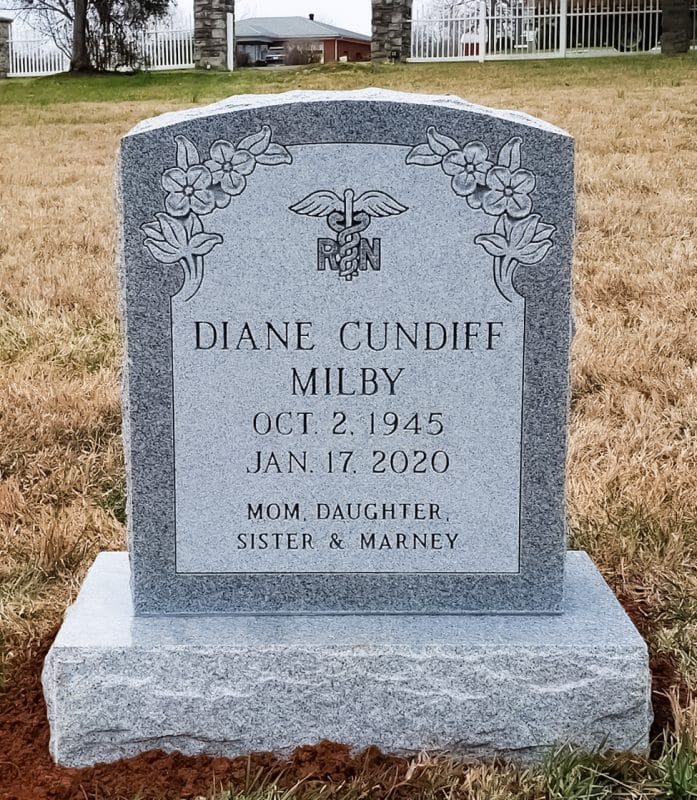 Milby Headstone with RN Nurse Carving