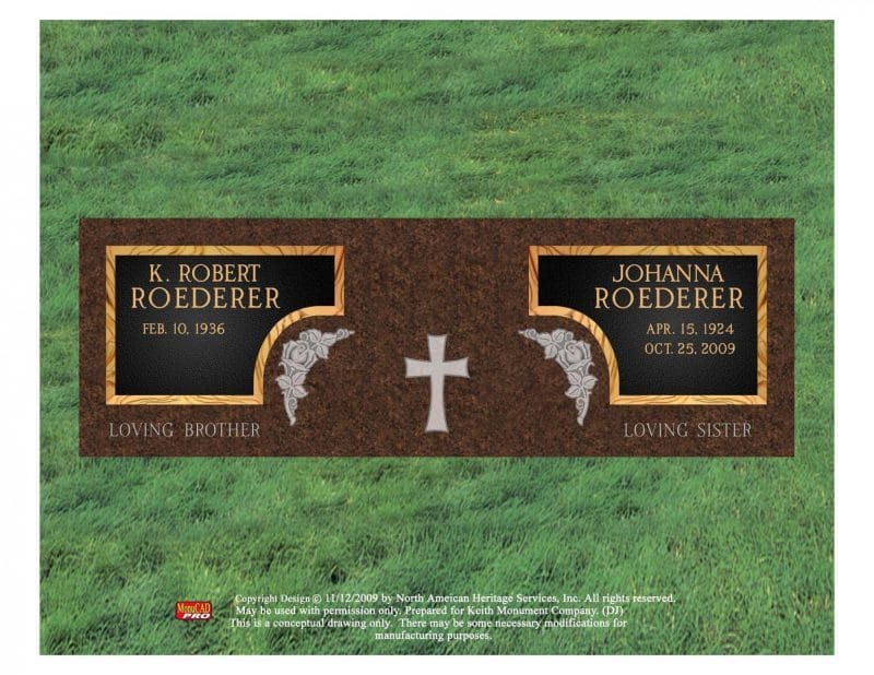 Roederer Bronze and Granite Flat Marker with Rose and Cross
