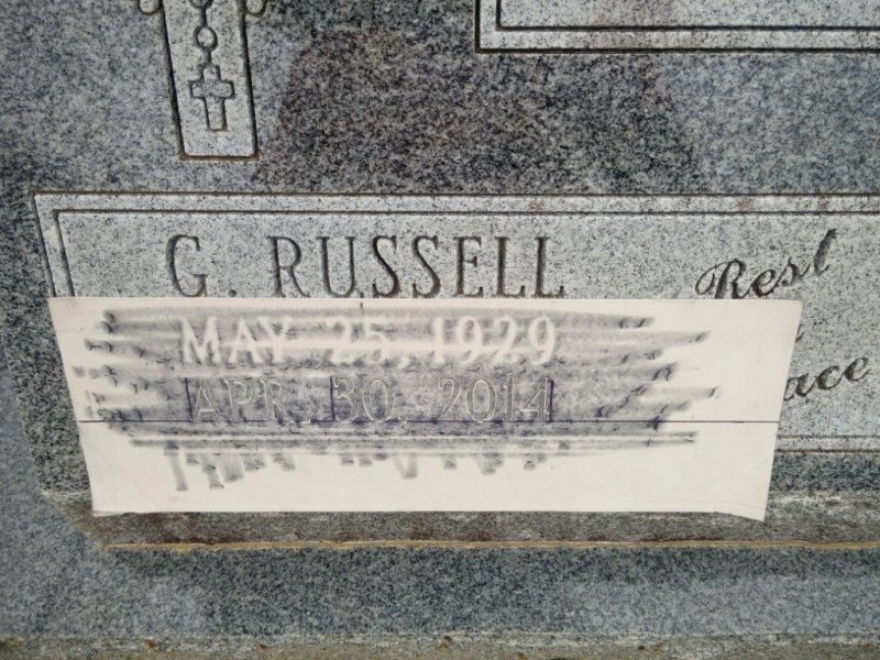 Cemetery and Onsite Lettering Engraving Example 1
