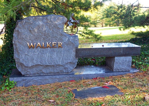 Walker Bronze Letters on Boulder Bench Memorial