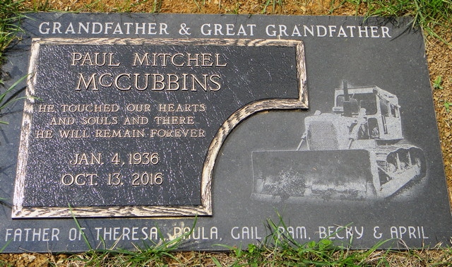 McCubbins Bulldozer Etching and Bronze Plaque on Stone
