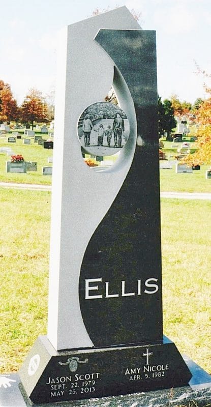 Ellis Officer Headstone with Family Holding Hands Etching Art