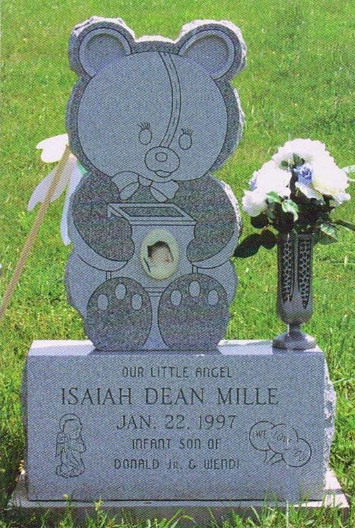 Mille Teddy Bear Shaped Headstone with Porcelain Piece